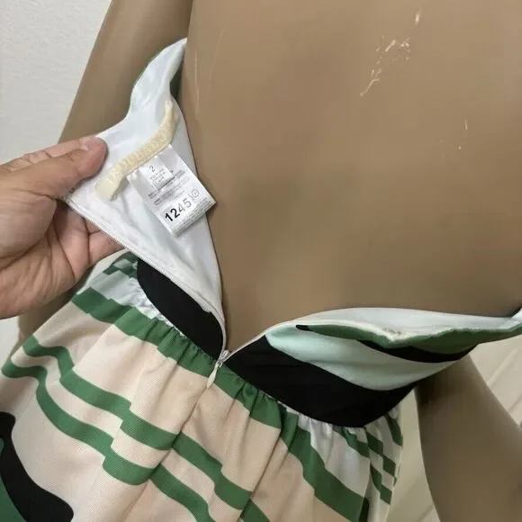 Anthropologie Troubadour Dress Sz 2 Green Stripe Candymint Halter Asymmetric Mid - Picture 7 of 11